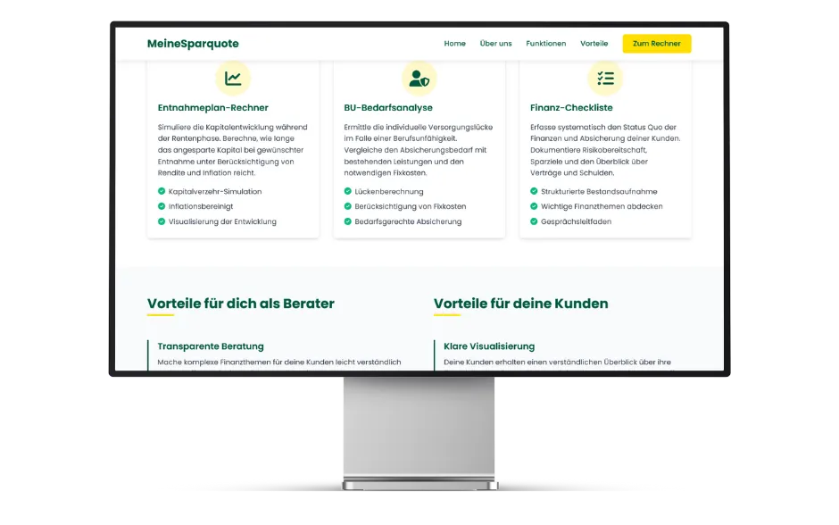 Dashboard der MeineSparquote Plattform